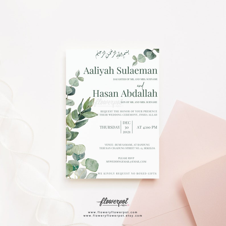 Digital Printable Muslim Wedding Invitation Template Editable with Canva