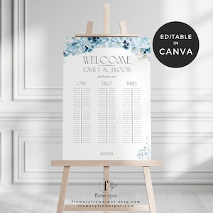 Long Table Wedding Seating Chart, Blue Hydrangea Wedding Welcome Sign, Wedding Seating Chart Signage Template, Floral Wedding Seating Plan