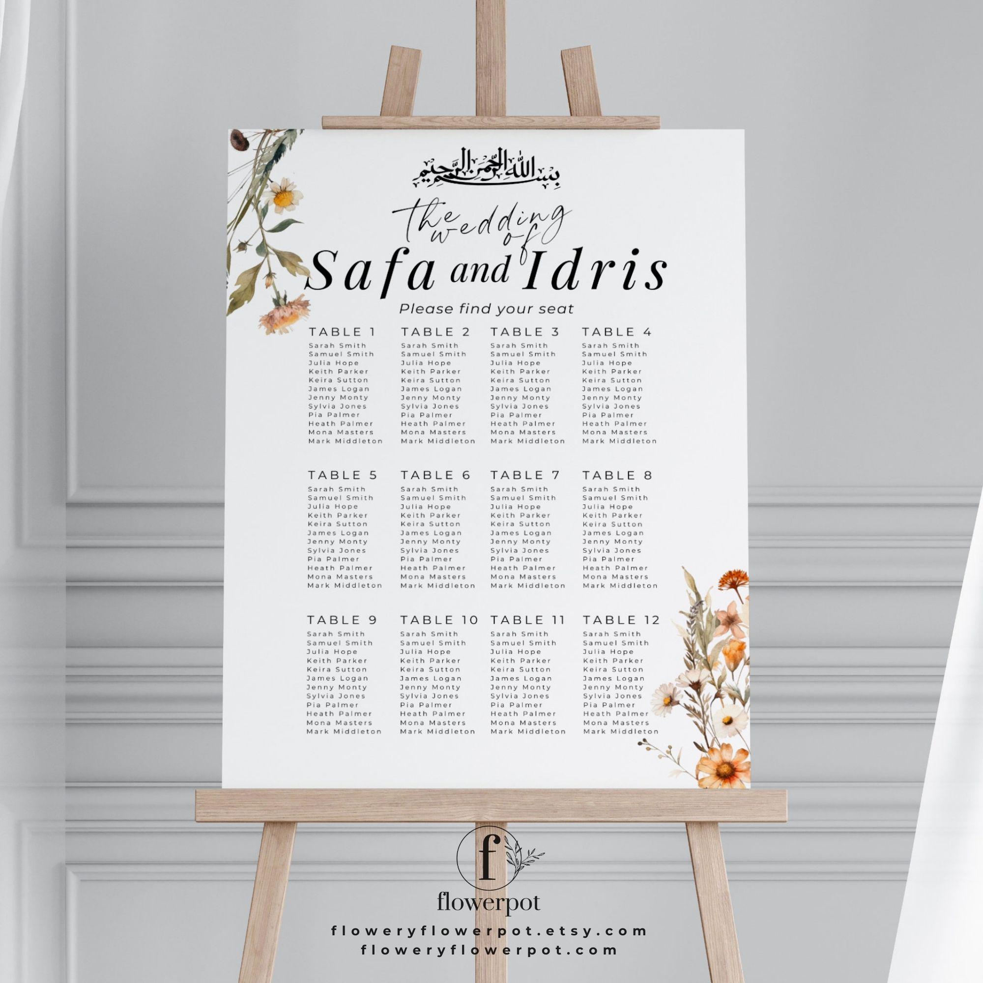 Wildflowers Wedding Welcome Chart, Islamic Wedding Seating Chart ...