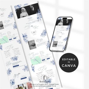 Formulario de Google RSVP para boda islámica, invitación de boda digital con mapa del lugar, invitación de boda estilo chinoiserie azul, sitio web de bodas musulmanas Canva