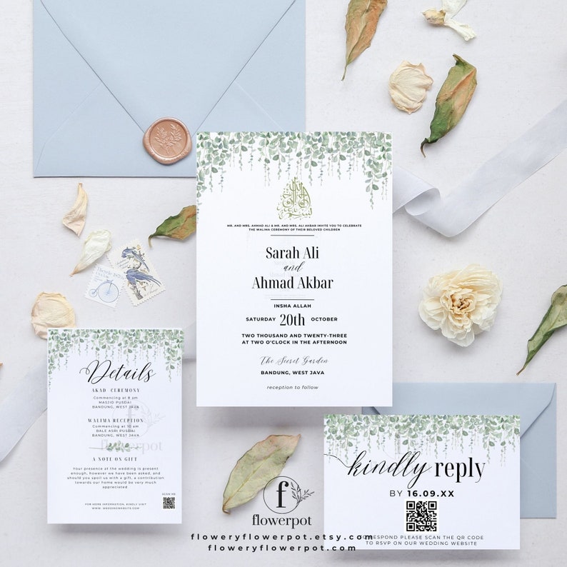 Muslim Wedding Invitation Set Template Download, Islamic Wedding ...