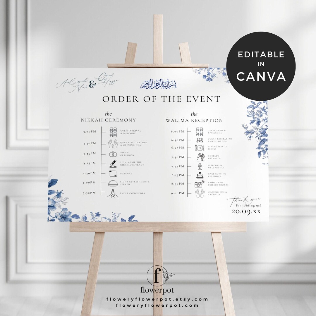 Muslim Wedding Program Template, Royal Blue Wedding Program ...