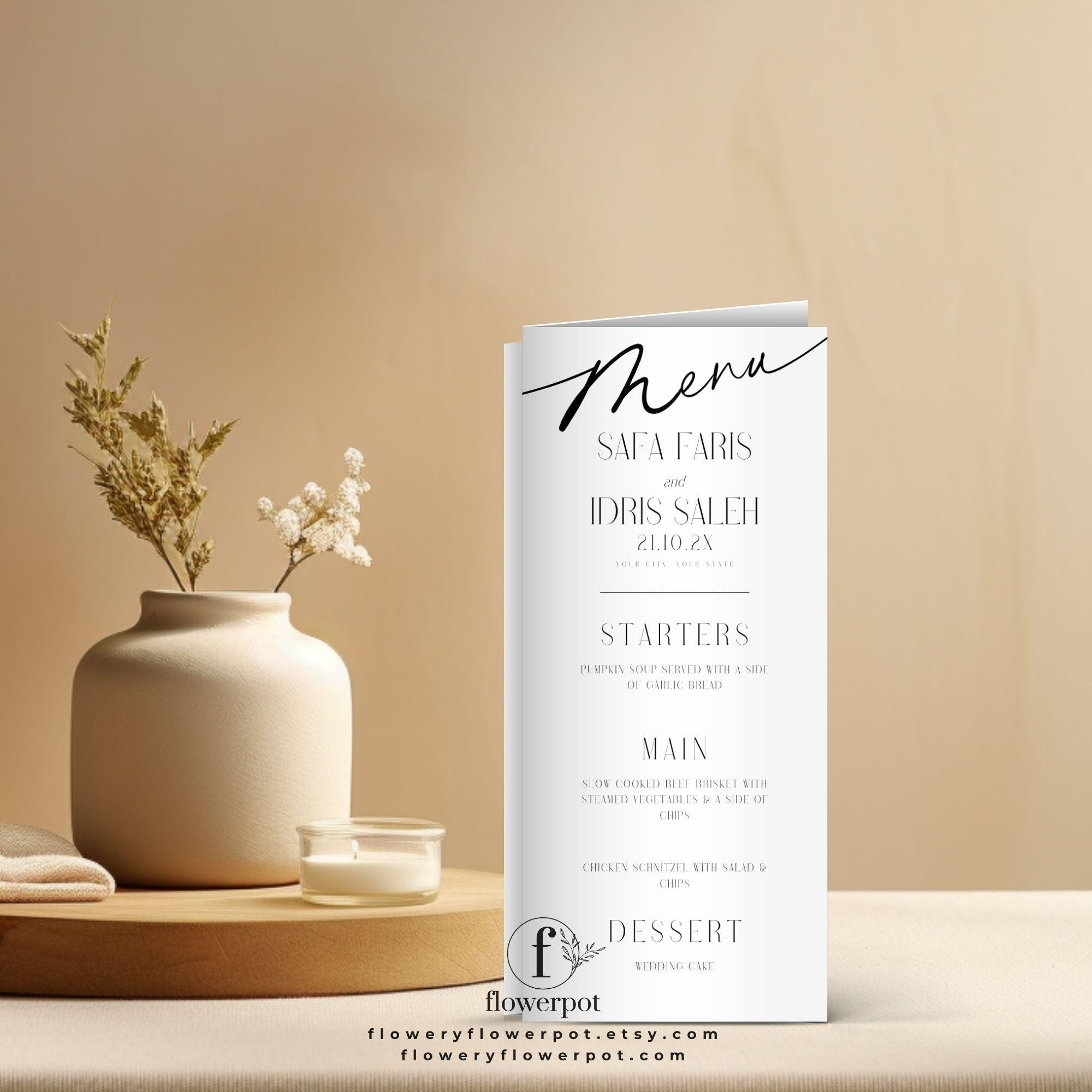 Trifold Wedding Menu No Template, Minimalist Table Numbers, Simple ...