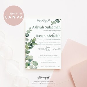 Digital Printable Muslim Wedding Invitation Template Editable with Canva