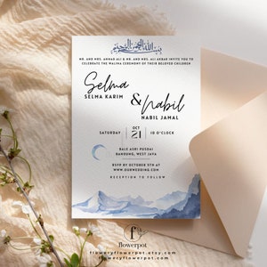 Digital Muslim Wedding Invitation Editable Printable Canva Template