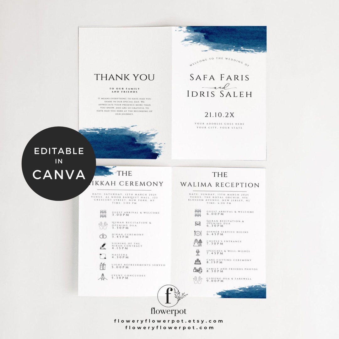 Wedding Program Template Foldable Canva, Muslim Reception, Islamic ...