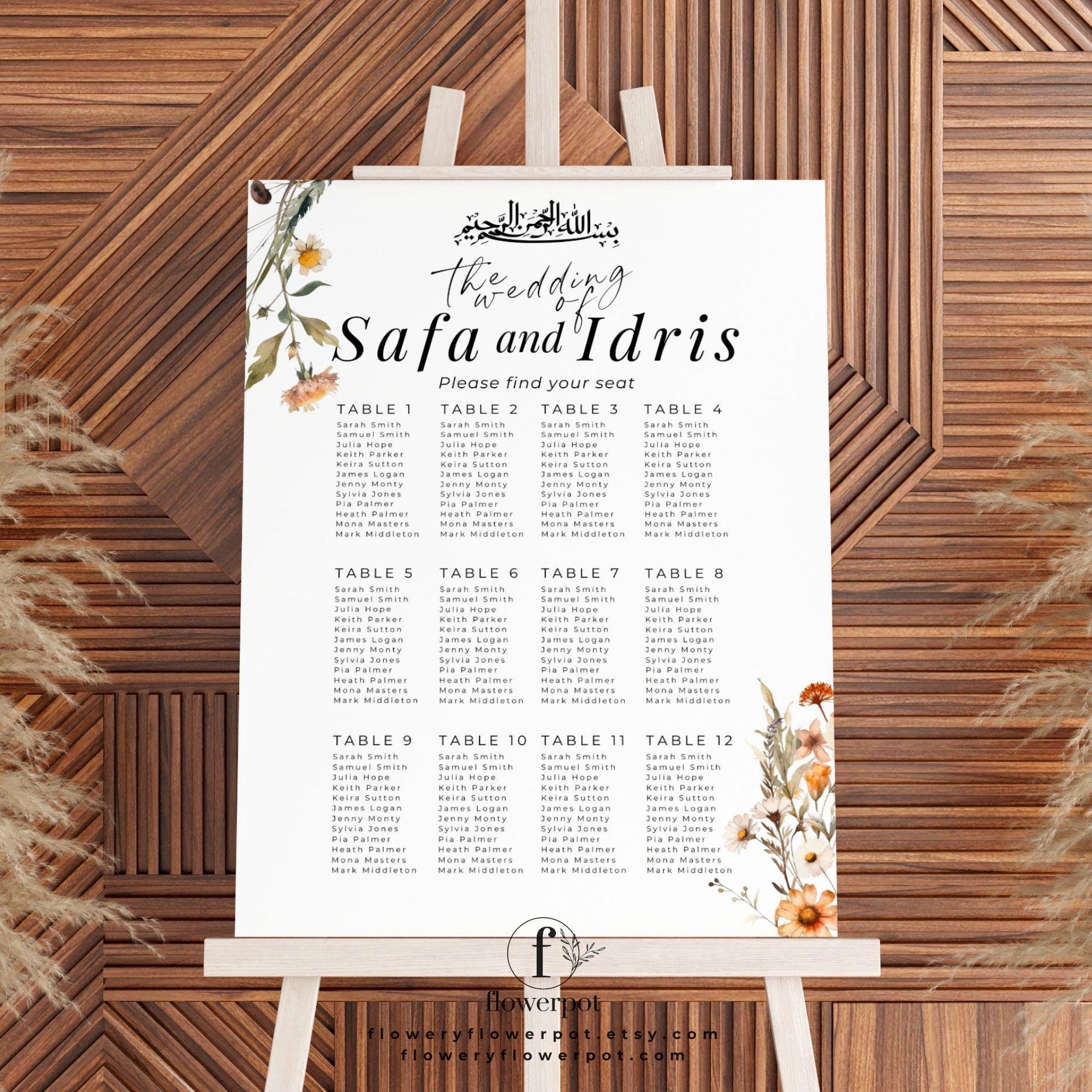 Wildflowers Wedding Welcome Chart, Islamic Wedding Seating Chart ...