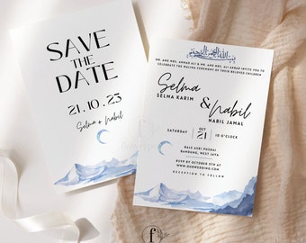 Muslim Digital Wedding Invitation Nikah, Winter Wedding Invitation Mountain, Muslim wedding reception, Digital Invite Template Nikkah, FP004