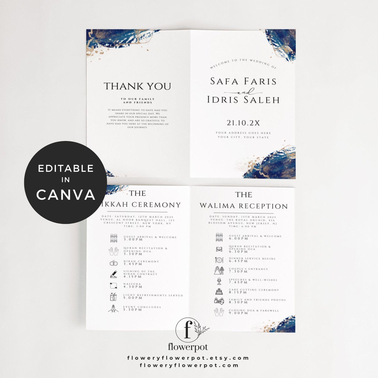 Wedding Program Template Foldable Canva, Muslim Reception, Islamic ...