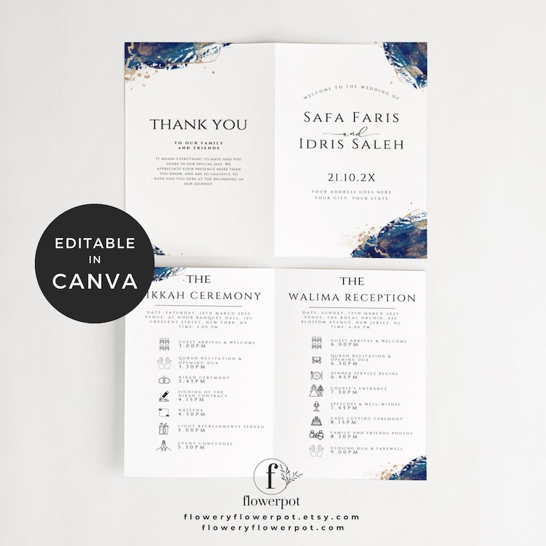 Wedding Program Template Foldable Canva, Muslim Reception, Islamic ...