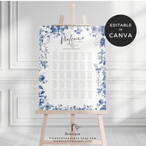 Wedding Seating Chart for 300 guests, Blue Chinoiserie Wedding Seating Chart, Table Seating Sign, Blue Floral Sign Wedding Seating Plan, CIA