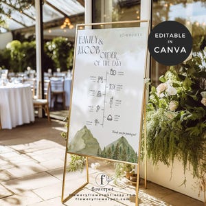 Mountain Wedding Timeline Sign, Wedding Timeline Template Poster Board, Welcome Sign Wedding, Order of The Day Sign, Outdoor Wedding Signage