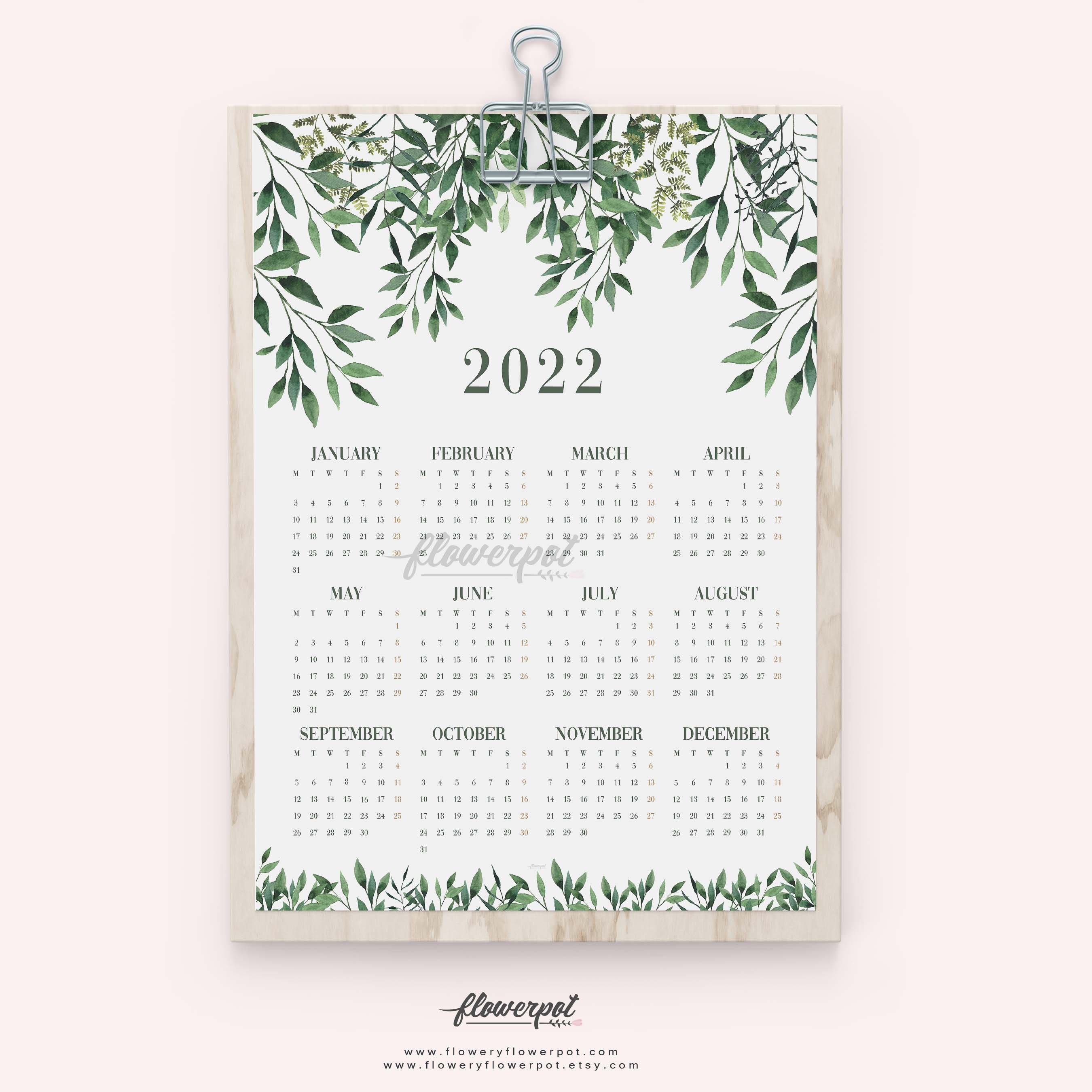 printable calendar 2022 plant wall calendar tropical
