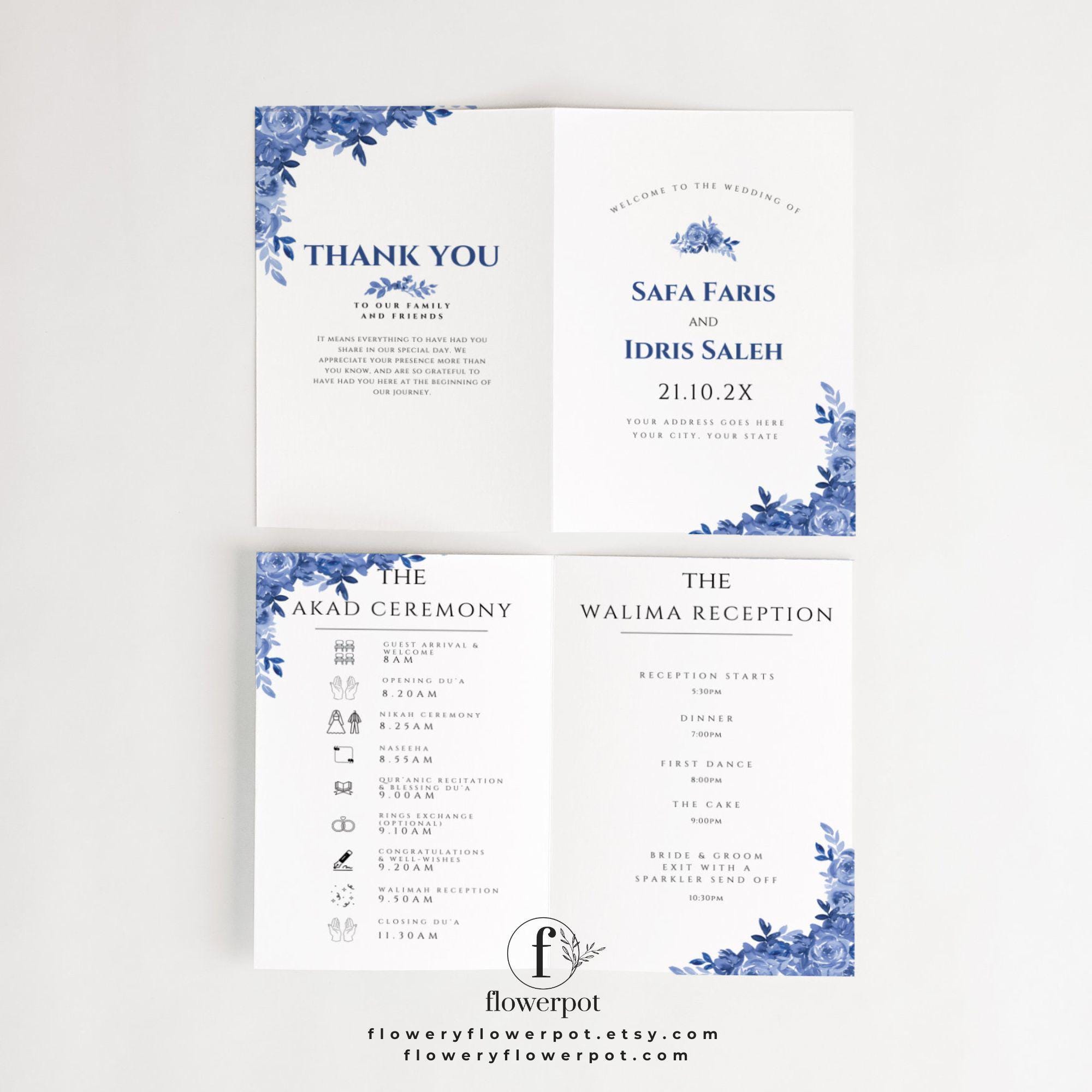 Muslims Program Design Muslim Wedding Program, Wedding Program Bifold Blue, Islamic Wedding ...