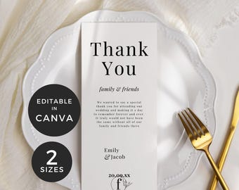 Nota de agradecimiento para la mesa de boda (Canva), plantilla minimalista de tarjeta de agradecimiento, notas de agradecimiento en servilletas, tarjetas de mesa, MI