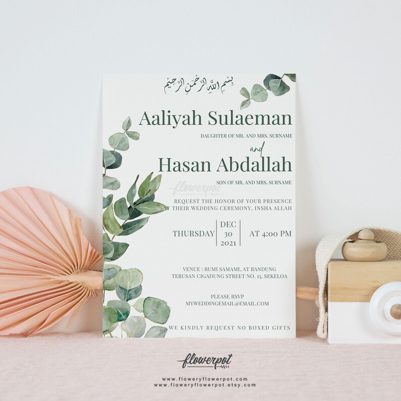 Digital Printable Muslim Wedding Invitation Template Editable with Canva
