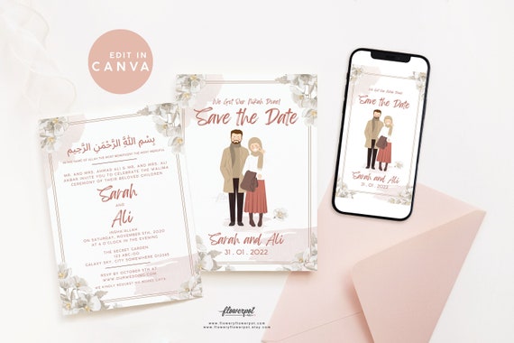 Nikkah Invitation Template Save the Date Cartoon Wedding - Etsy Nikkah Invitation Template Save the Date Cartoon Wedding - Etsy