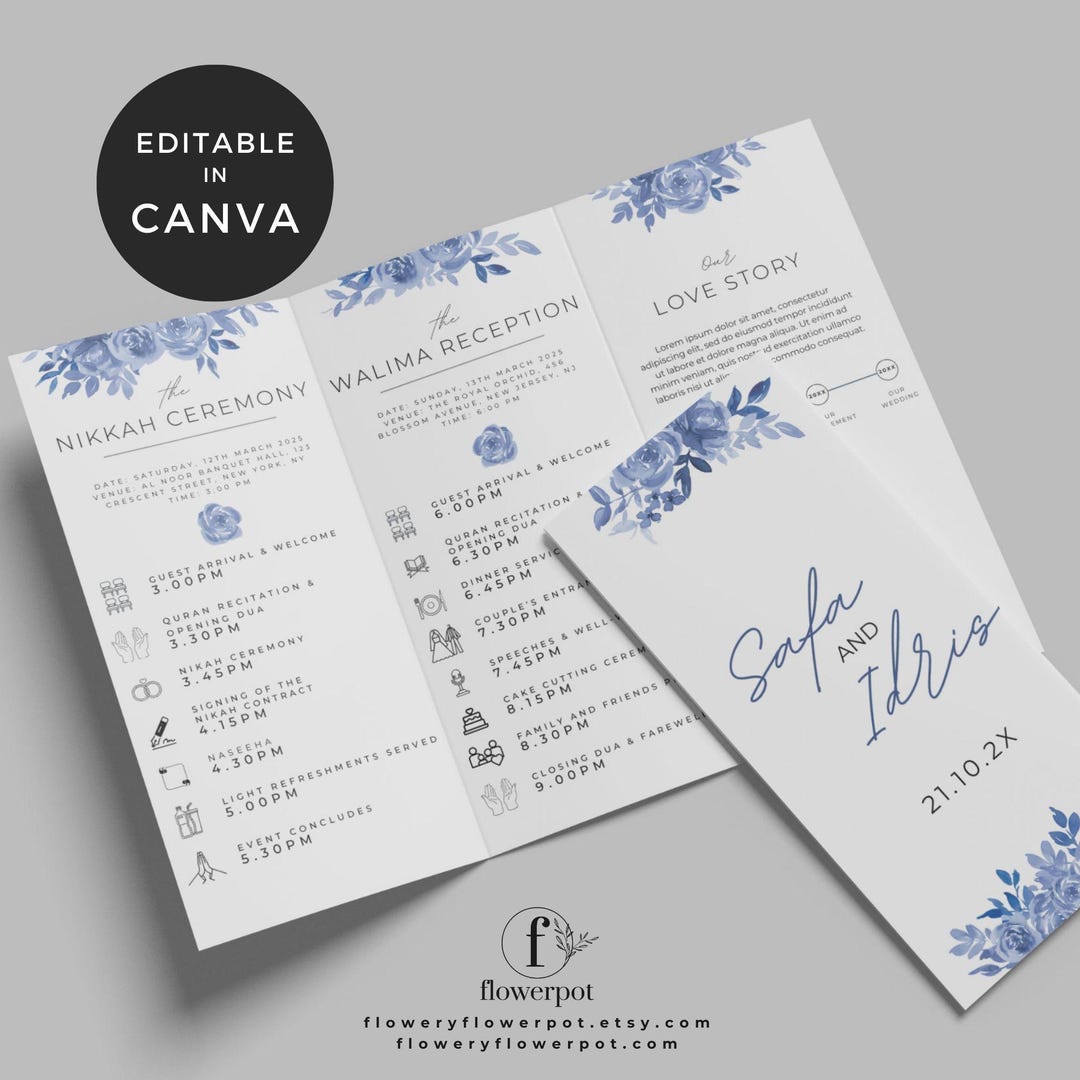 Trifold Wedding Program Template, Islamic Wedding Program the Nikkah ...