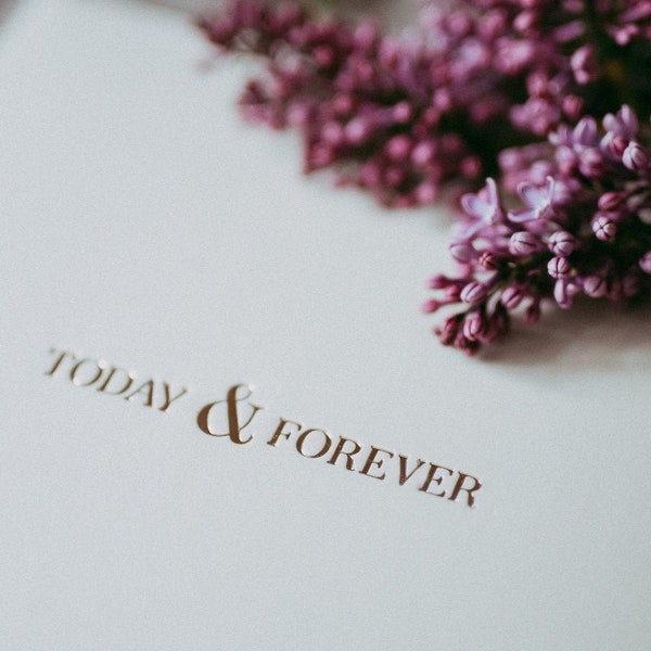 Wedding Certificate Holder //Marriage Certificate Cover// Minimalist Folder in Champagne color with Embossed in Gold "TODAY & FOREVER"