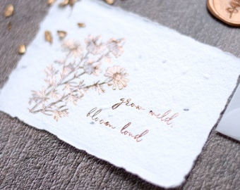 Cartões de sementes // Lembrancinhas de casamento Cartões de lugar / Presente de casamento / Papel de sementes plantável / Cartão floral feito à mão / Biodegradável / O amor cresce