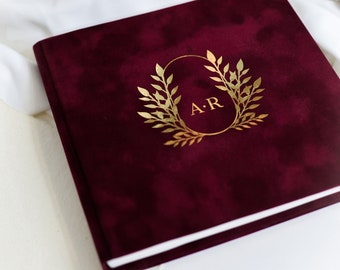 Royal velvet guest book with gold or silver custom design // personalized wedding guest book