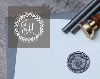 Initials wax seal, Monogram wax seal stamp of two letters, wedding stamp, ROMANTIC sealing wax stamp