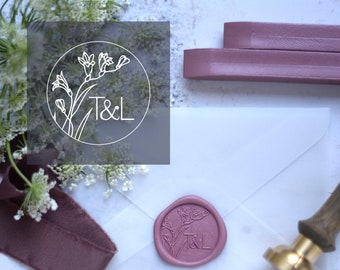 Botanical Wax Stamp with initials/ Personalized Wax Seal with Initials  / Wedding Stamp / Personalized monogram wax seal stamp