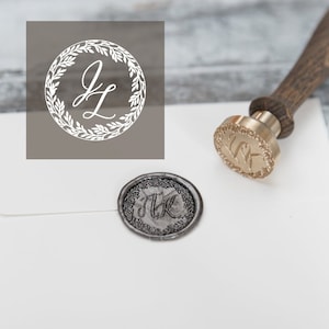 Sello de boda / Monograma / Sello de cera de monograma de HOJAS SILVESTRES / Iniciales personalizables / Sello de boda / Sello de sello de cera de monograma personalizado
