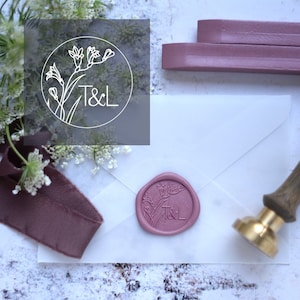 Botanical Wax Stamp with initials/ Personalized Wax Seal with Initials  / Wedding Stamp / Personalized monogram wax seal stamp