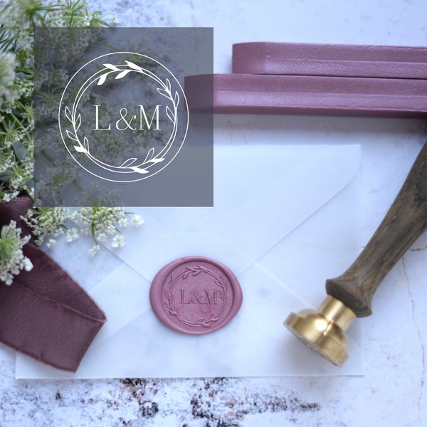 Personalised Wax Stamp / Botanical Wax Seal with Initials  / Wedding Stamp / Personalized monogram wax seal stamp / siegelstempel