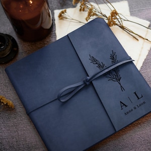 Customized guest book in rustic leather covers with laser engravement // personalized wedding guest book