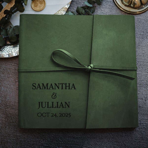 Customized guest book in rustic leather covers with laser engravement // personalized wedding guest book