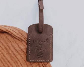 Suitcase tag "To Travel is To Live" / Customized Suitcase Tag / Wedding Gift / Gift for Him / Corporate Gift