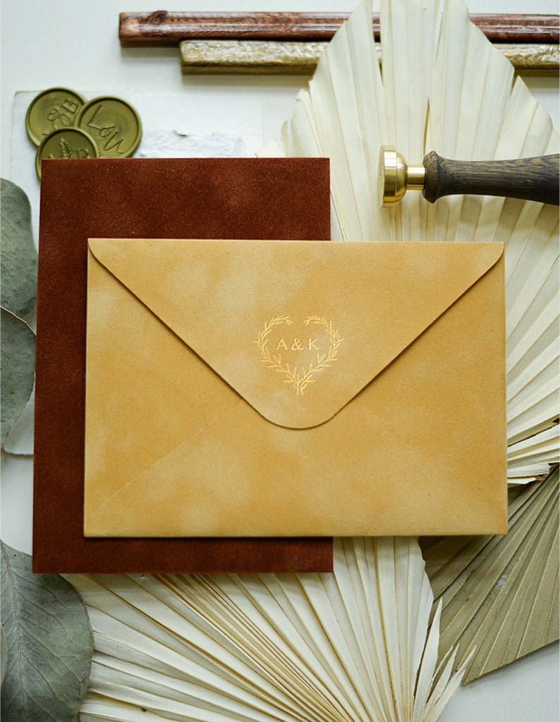 Monogrammed Velvet Envelope, Foil Embossed Custom Design - Etsy