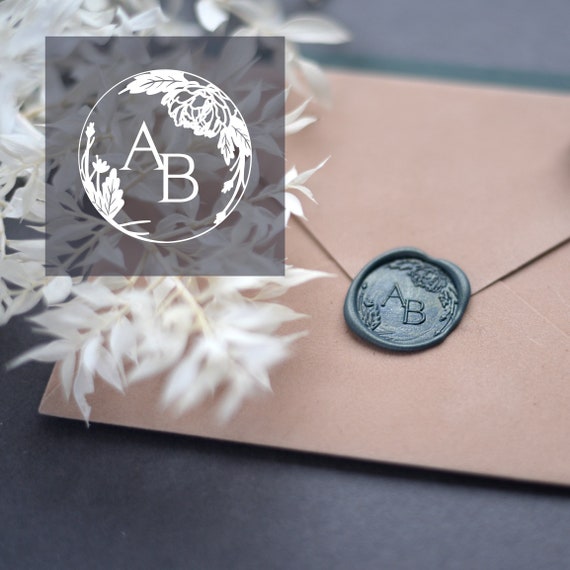 Custom Wax Seal Stamp - Custom Botanical Border Single Initial Wax Seal Stamp (27 Designs)