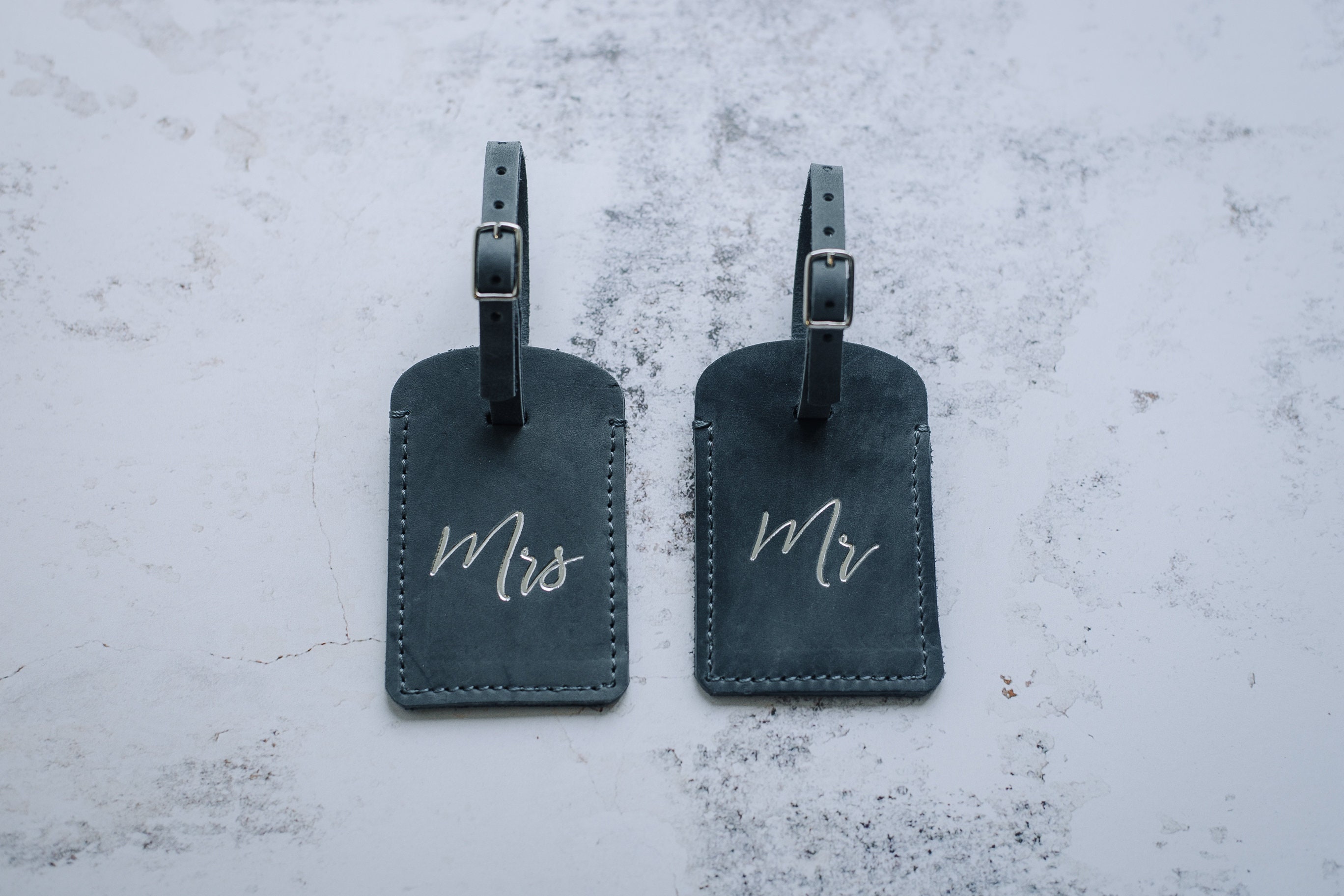 Étiquettes De Valise Mr Et Mrs En Cuir Synthétique - Lot De 2 - Noir - Cadeau De Mariage