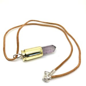 amethyst bullet pendant necklace on leather cord with sterling silver image 1