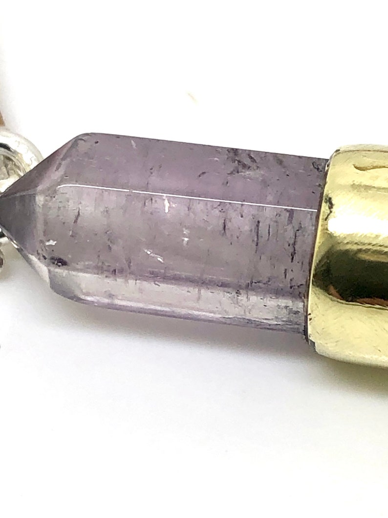 amethyst bullet pendant necklace on leather cord with sterling silver image 7