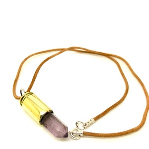 amethyst bullet pendant necklace on leather cord with sterling silver image 2