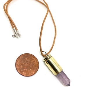 amethyst bullet pendant necklace on leather cord with sterling silver image 4