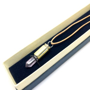 amethyst bullet pendant necklace on leather cord with sterling silver image 6