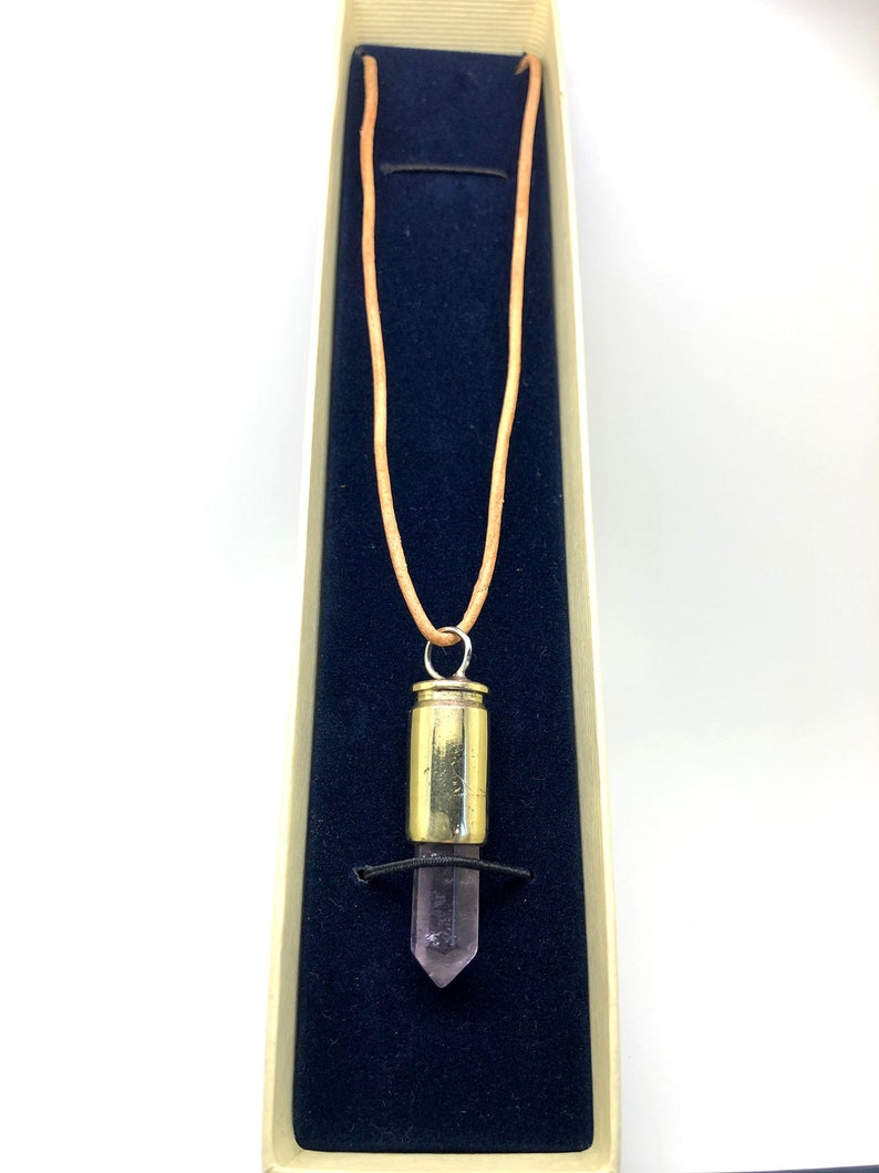 amethyst bullet pendant necklace on leather cord with sterling silver image 3