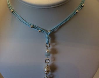 lariat style Aquamarine and pearl necklace