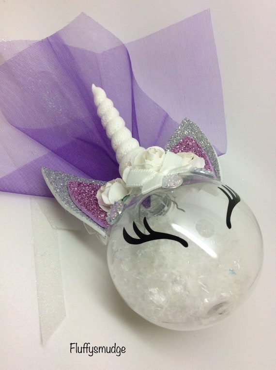 White Purple Fluffysmudge 60mm Unicorn Shatterproof Bauble Etsy