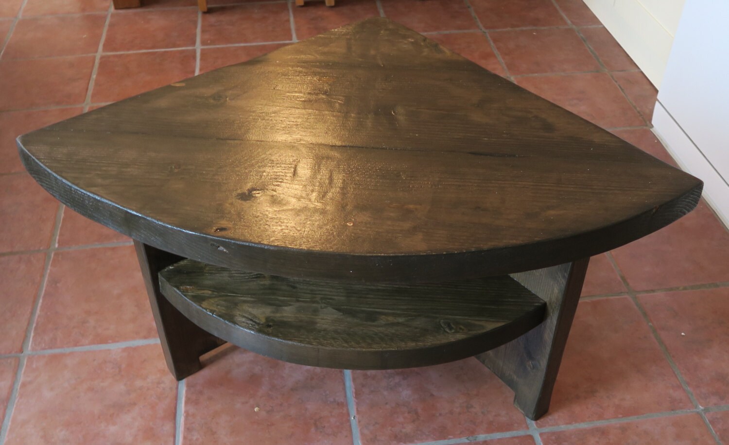 Handmade Solid Wood Rustic Corner Table With Shelf Curved Etsy