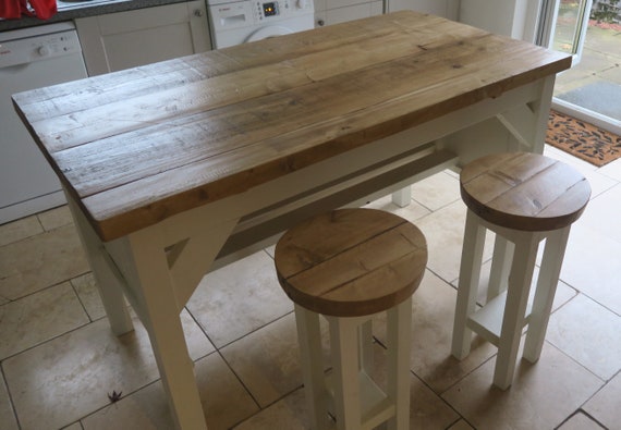 New Handmade Rustic Kitchen Island With 2 Stools 091 New Handmade Rustic Kitchen Island With, Rustic Kitchen Island With Stools