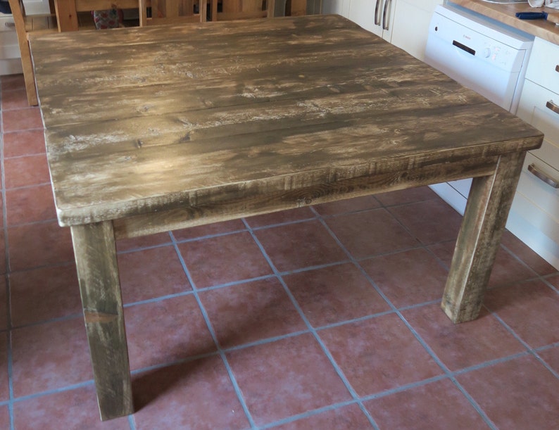 Large Rustic Square Plank Kitchen Table Etsy