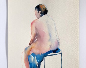 Original life drawing watercolour sketch - nude female figure