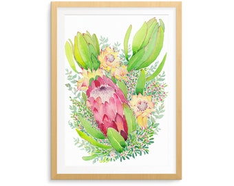 Flower Bouquet with Protea art print A5, 10x8, A4, 14x11, A3