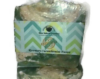 Natural Handmade  Organic Soap Vegan  Rosemary Cucumber Mint  Moisturizer Great For Hand and body  Green  & White 4oz bar